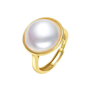 S925 Sea Water Cultured Mabe Pearl Ring 14-15mm