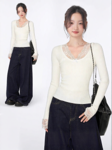Áo Sweater V-neck Ren Ôm Sát