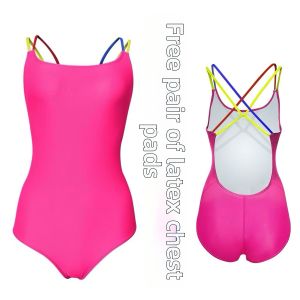 Two Layer Multi-Color Strap Triangle One-Piece Sport Swimwear No Padding