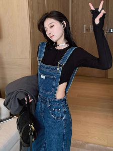 Retro Denim Overalls Womens Loose High Waist Straight Leg Wide Leg Pants Spring Autumn Korean Style Age Reduction Slimming