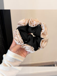 ยางรัดผมดอกกุหลาบสีชมพูนุ่มสไตล์ฝรั่งเศส ยางรัดผมยืดหยุ่นสูงสำหรับผู้หญิง รัดผมหางม้า ประดับผมทุกวัน ยางรัดผมทรงกลม