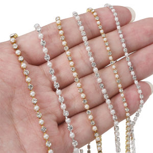 1Yard/Roll SS6-SS12 Pearls Rhinestone Chain Sew-On Glue-On rhinestones Trim Cup Chain For clothes DIY chain Accessories