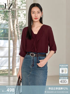 Romantic French Style Shirt Collar Belted Lightweight Loose mid Sleeve Womens Top Summer New Arrival Elegant Lady Fashion