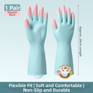 DINGQING | Cooling Food Safe Waterproof Slip Resistant Durable Latex Dishwashing Gloves