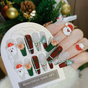 Christmas Fake Nails Hand drawn Santa Claus Fake Nail Patch Nail Art