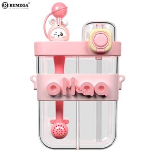 Large Capacity Straw Water Bottle Cute Cartoon Design School Bag Essential for Girls Summer Drinking Cup with Carry Strap