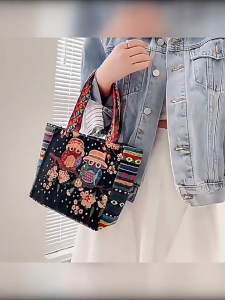 YOOXI กระเป๋าช้อปปิ้งผ้าใบสไตล์แห่งชาติ ประเทศไทย กรุงเทพฯ ช้างแฟชั่นพิมพ์ Tote กระเป๋าไหล่ทรายสวยงาม