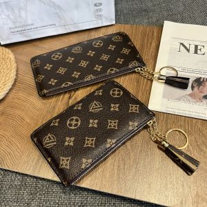 กระเป๋าใส่เหรียญผู้หญิงแบบยาวปานกลางความจุขนาดใหญ่ กระเป๋าถือแบบมีซิป กระเป๋าใส่บัตรลายเก่าสไตล์เกาหลี กระเป๋าใส่เหรียญแบบใหม่ปี 2025