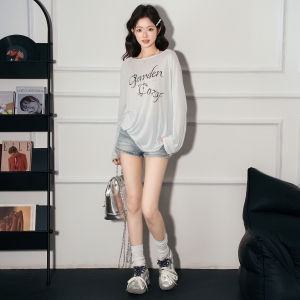 Áo Thun Nữ Tay Dài La Chapelle Mùa Hè Mỏng Thoáng Khí Dáng Rộng Cổ Tròn in Họa Tiết Phong Cách Hàn Quốc