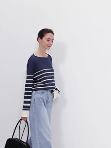 Navigare | Áo Sweater Kẻ Sọc Xanh Đơn Giản Mùa Xuân Thu