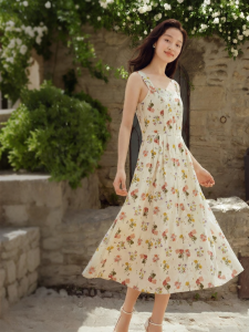 INMAN | French Floral Print Summer Sleeveless A-Line Camisole Dress