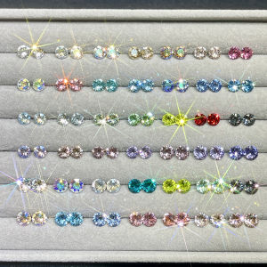 Titanium Alloy Crystal Ear Studs Colorful Flashing Hepburn Ear Bone Screw on Earrings Fashionable Allergy Free Womens Jewelry