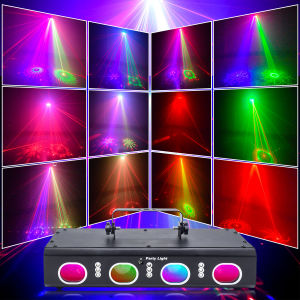 [SG Seller] 4 Lens Pro Laser Show System Rotating Sound Activated RGB Laser Beam Projector DJ Disco Light DMX Control With AC Power & IR Remote For Karaoke Music KTV Restaurant Dance Club Wedding Birthday Christmas Halloween Party and Multipurpose