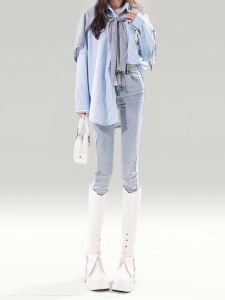 Light Wash High Waist Slim Fit Womens Jeans Spring 2025 Casual Style Pencil Leggings Trousers Cotton Stretch Fabric