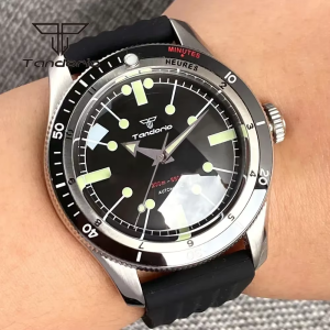 Tandorio Mechanical NH35 Domed Sapphire Men Automatic Dive Watch 40mm 20BAR Waterproof Fashion Stainless Steel Watches Luminous