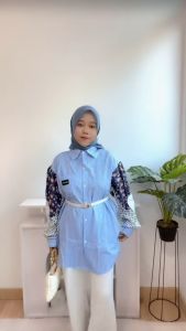 [Basica Moda] 2460 Atasan Top Blouse Kemeja Wanita Motif Setrip Florena Twistcone Import