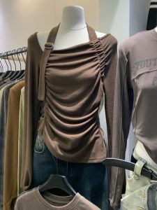 เสื้อเชิ้ตแขนยาวคอวีเปิดไหล่สำหรับผู้หญิง ทรงเข้ารูป ทรงสลิมฟิต ทรงเข้ารูป ทรงเข้ารูป เสื้อเชิ้ตผู้หญิงฤดูใบไม้ร่วงใหม่