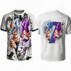 Bandai | Summer 2026Dragon Ball Wukong & Vegeta "Free Extreme + Super Purple" 7 Joint Theme 3D Print Breathable T-shirt Adult Parents Top