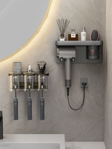 No-Drill Bathroom Toothbrush Holder Cup Rack Toiletry Storage Organizer Nordic Style Pure Color Design QEQX Toothpaste Stand