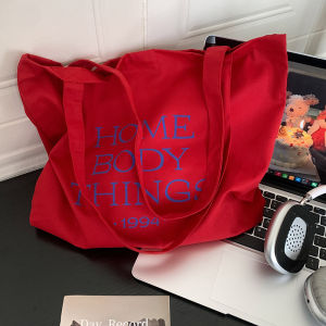 Korean Style Large Capacity Red Canvas Tote Bag Single Shoulder Handbag Commuter Bag Casual Fashion Soft Foldable Envelope Bag