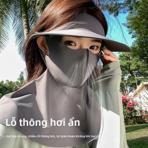 JIFANPAUL | Mặt Nạ Chống UV Có Mũ Cho Phụ Nữ Thoáng Khí Bằng Lụa Đá