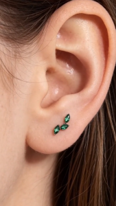 ZS 1 Pc 16G Ear Piercing Leaves Stud Earring Crystal Earring G23 Titanium Ear Stud Internal Thread Earring Shine Lip Piercing