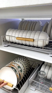 Kitchen dish rack cabinet pull-out storage rack dish storage basket utensil drain rack desktop storage rack no installation adhesive fixation required