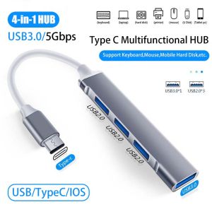 ฮับ USB3.0 4 In 1มัลติฟังก์ชั่นส่งไฟล์ข้อมูลความเร็วสูงแบบพกพา IOS ประเภท C อะแดปเตอร์แยก USB 2 In 1ตัวแปลง USB ขยายหลายสำหรับฮับแล็ปท็อป PC