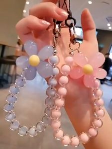 VR~Vibox Gantungan hp korean Pearl Flower Chain Pelindung Rantai Manik Warna Candy Kait Shell Lanyard transparan