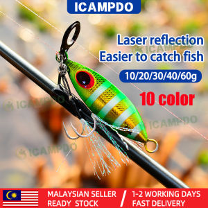 ICAMPDO High Quality🔥2Pcs/ 3D Eyes Soft Plastic Fishing Lure baited micro mata Jig Head Assist Hook Spoon Slow Jigging Floating Deep Water Fishing Artificial Bait  Fresh Water Fish Lures casting umpan ikan gewang haruan barang memancing 亮片鱼饵 路亚假饵