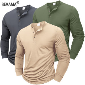 Mens Long Sleeved Henley Neck T-shirt Button Solid Color Casual Sports T-Shirt Casual Cozy Tshirt with High Elasticity