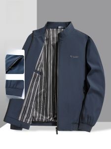 ROMON | Lormen Mens Administrative Jacket Spring Autumn New Style Windproof Stand Collar Coat Middle Aged Dad Fashion Polyester Fiber