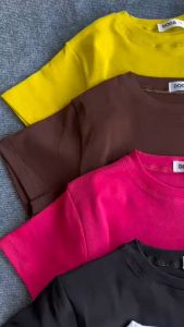 Áo thun trơn nữ tay ngắn cổ tròn thun borip cotton in hình 5 màu phong cách M161