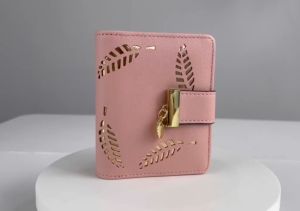 Womens Short Purse Leather Medium Wallet Leaf Bifold Card Coin Holder Small Purses Buckle Zipper Clutch