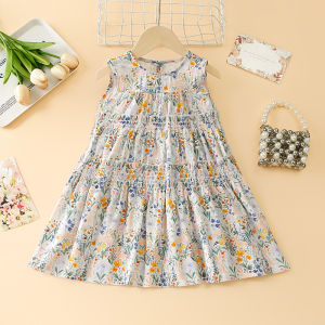 Sweet Girls Summer Floral Fairy Dress Childrens Vest Cotton Skirt Suspender Dresses Soft Skin-friendly 1-7 Y Kids Clothing