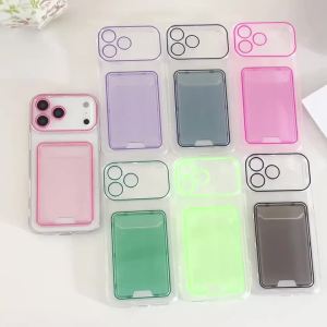 Luxury Candy Clear Slot Card Wallet Holder Case For iPhone 17 Air 16 15 14 Plus 13 12 11 Pro Max Neon Bright Soft Silicone Cover