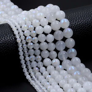 1 Strand White Moonstone Beads Round Loose Gemstone Beads for Jewelry Making DIY Bracelets Necklace Findings 15" 4 6 8 10mm