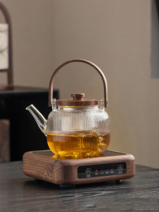 XIYUANJI | Small Premium Glass Kettle and Wood Electric Warmer Set