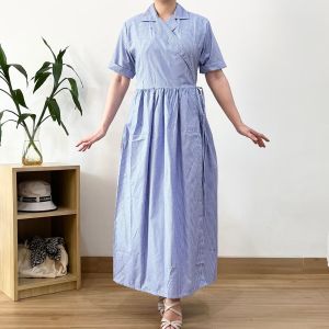 ●ECLAIRE● 063 Dress Maksi Maxi Kimono Wrap Lengan Pendek shortsleeves Kerah Kelapak Motif Kotak Square Geometris Gingham Kasual Casual Kerja Mode Korea 1034