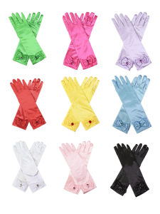 Girls Princess Lace Gloves Satin Bow Long Gloves Performance Dress Satin Gloves