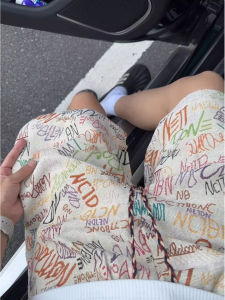 Quần Short Dệt Kim Graffiti Nam Mùa Hè Mỏng Phong Cách Mỹ High Street in Toàn Bộ Quần Dài Năm Điểm Rộng Rãi Thường Ngày