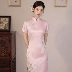 Elegant Embroidery Cheongsam Pink Everyday Wedding Wear