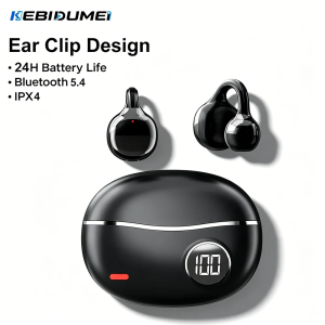 Kebidumei | KEBIDUMEI Ear Clip Headphones Open Ear Bluetooth 5.4 Earphones HiFi Stereo Sports Headsets Clear Call Wireless Clip on Earbuds