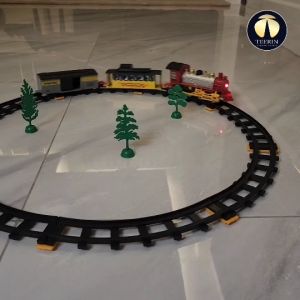 รางรถไฟ พร้อมขบวนรถไฟ มีเสียง มีไฟ วิ่งบนราง และการเปิดปิดตู้สินค้าได้