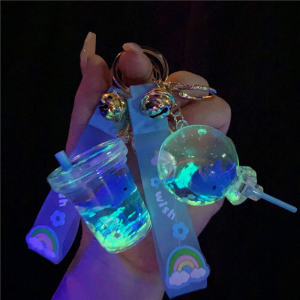 Fluorescent Whales Floating Bottle Keychain Couples Acrylic Creative Gift Bag Ornament Oil-Entering Night Glow Cute Sandflow