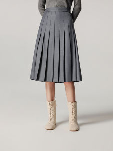 Pure Wool Long Half Skirt LANCY Commute Pleated Elegant Versatile mid Waist OL Style Midi Skirt for Women in Their 30s