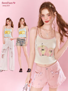 Áo Ba Lỗ in Hình Trái Cây Ôm Vừa Vặn SEENFAAN Mùa Hè 25 Năm Thiết Kế Màu Tương Phản Viền Quần Áo Nữ Cotton Phong Cách Đường Phố