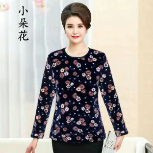 Áo Thun Lót Lông Cừu Dày Cho Phụ Nữ Trung Niên Và Cao Tuổi Mùa Đông Ấm Áp Thoải Mái Cỡ Lớn Áo Thun Cổ Tròn Thường Ngày