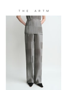 Flowing Pleats Design Straight Leg Pants Reversible Crinkle Texture Summer New