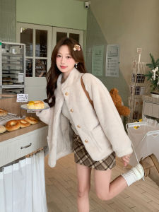 Elegant Stand Collar Faux Fur Jacket Women Slimming Leather Fur Integrated Outerwear Premium Feel Chinese Brand Long Sleeve